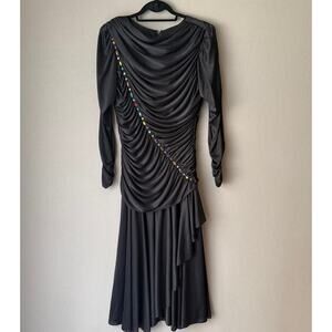 Susan‎ Roseli sz 12 black VINTAGE jewel studded long sleeve midi Dress